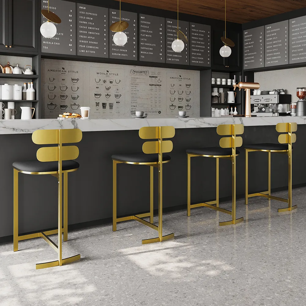 Modern PU Leather Black Counter Stools with Back Breakfast Kitchen Counter Stool