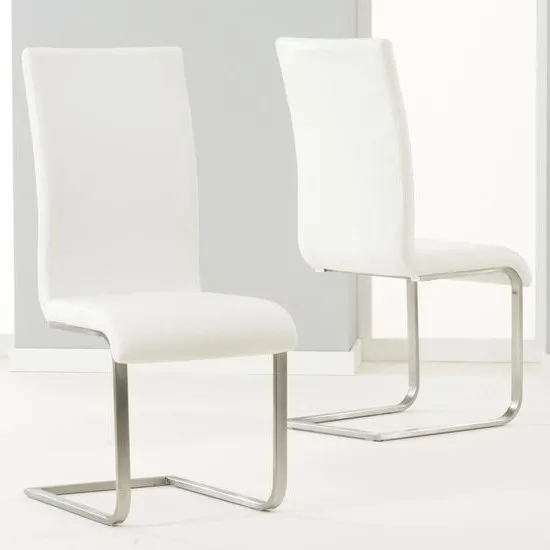 Nenque Ivory White PU Leather Dining Chairs In Pair