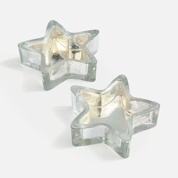 Set of 2 Star Shaped Glass Tealight Holders 3