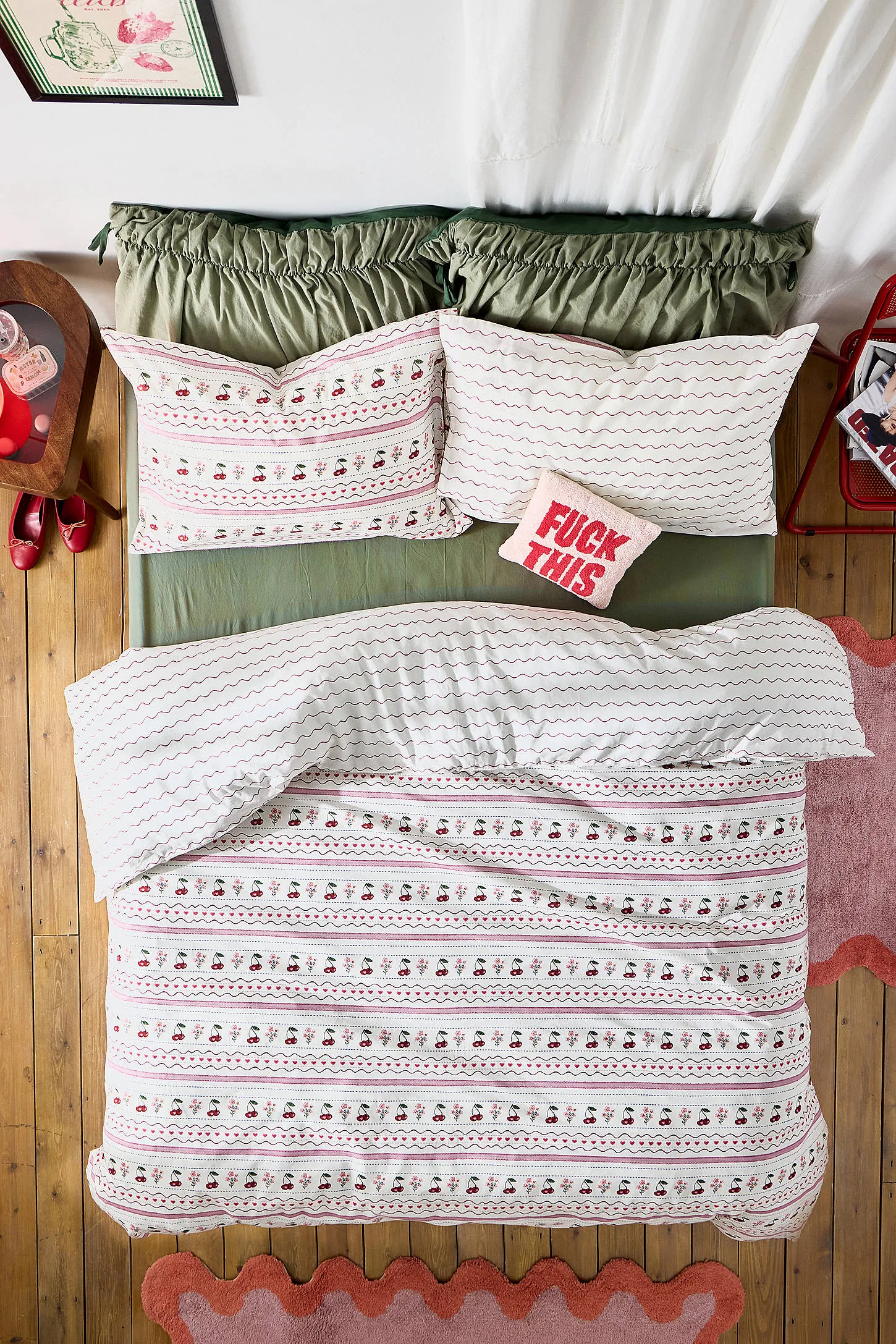 Cherry Stripe Reversible Duvet Set