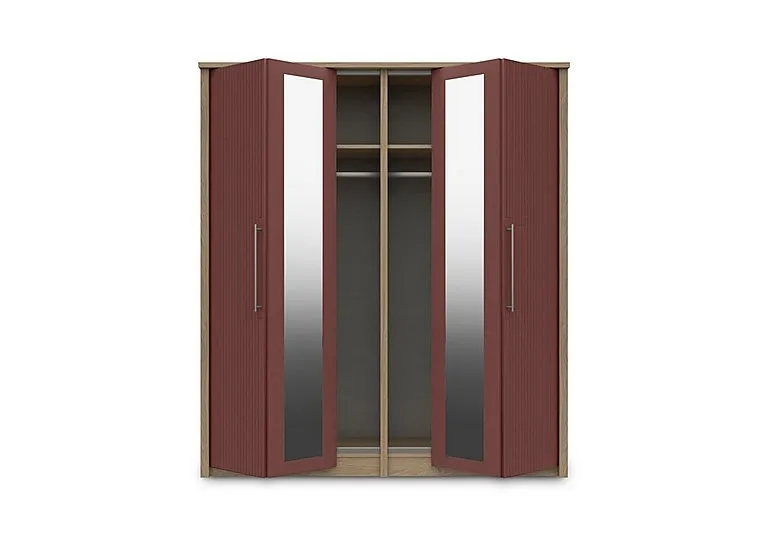 Chelsea 4 Door Bifold Wardrobe with 2 Mirror Doors and Silver Handles