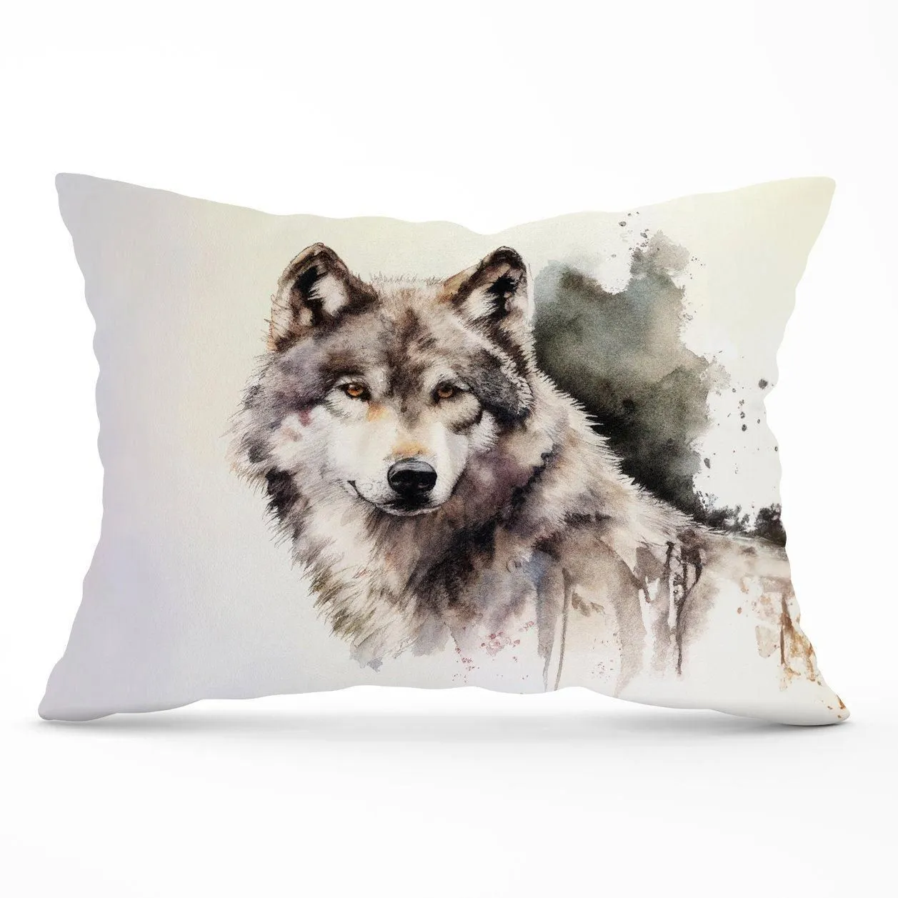 Warren Reed - Designer Loyal Wolf Watercolour Cushions in Brown