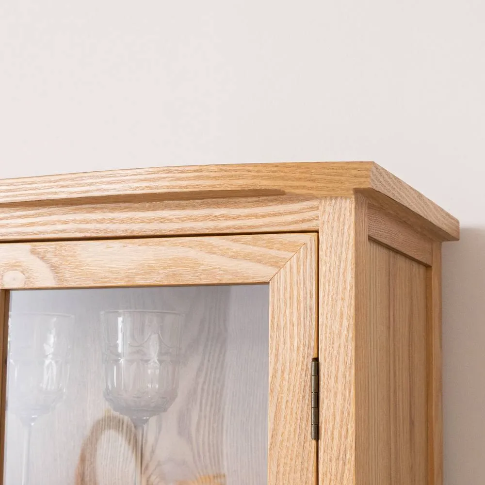 Melody Maison Large Curved Pale Wood Glass Fronted Display Cabinet - Austin Wood Range in Brown 2