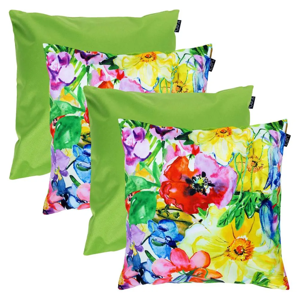 icon 4PK Cushion x2 Painterly Floral x2 Plain Lime