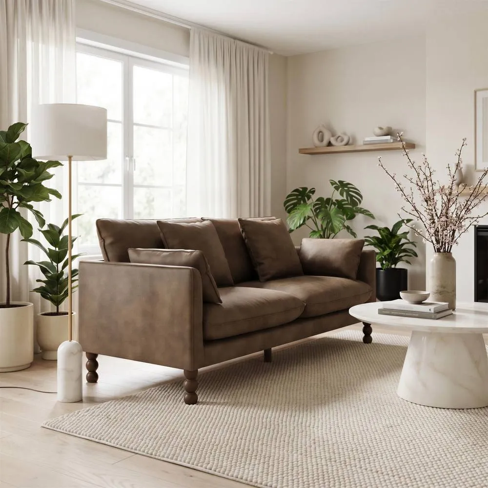 FurnitureboxUK Monroe Faux Leather 3 Seater Sofa in Brown 3