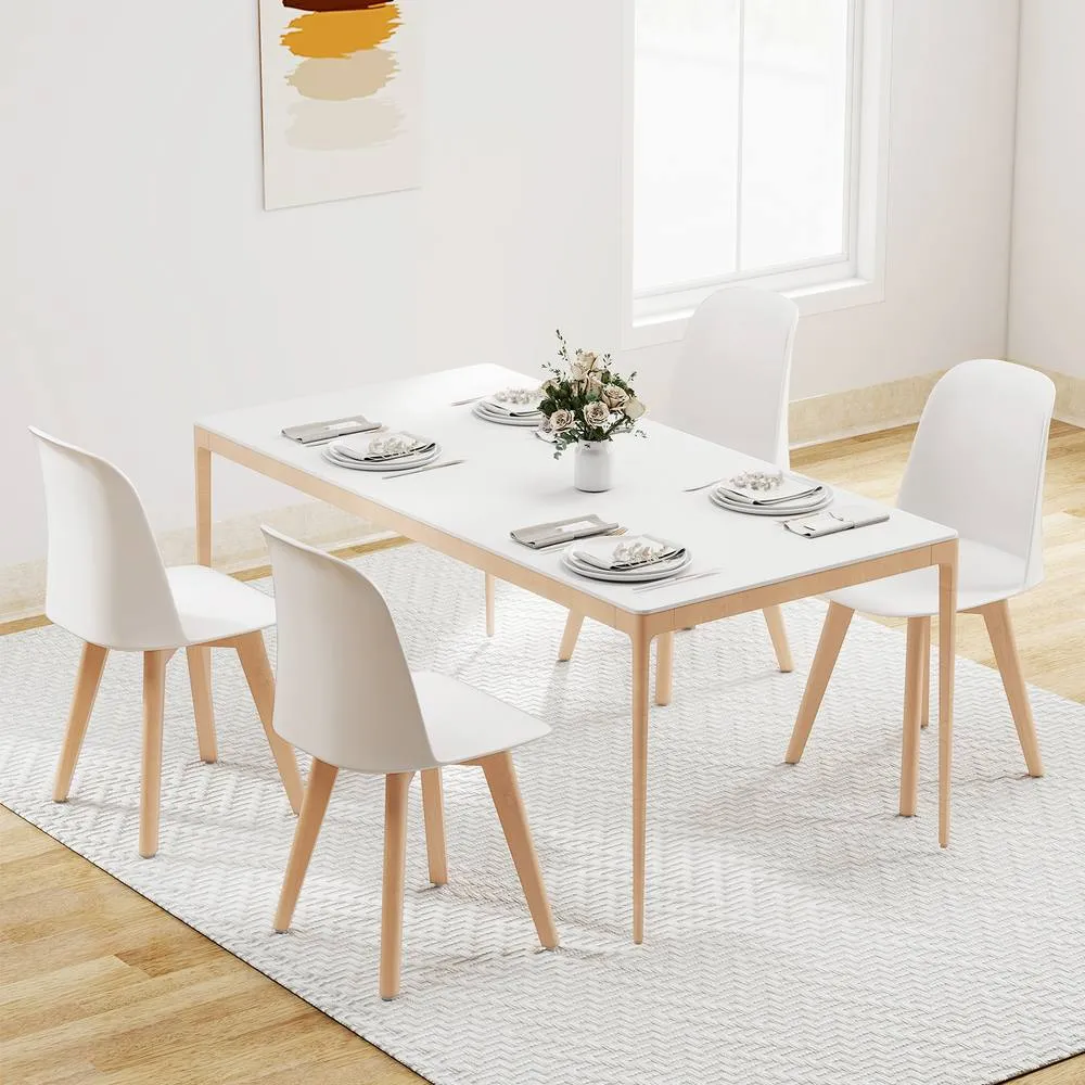 Costway Modern Dining Chairs Set of 2 Armless Kitchen Chairs Side Chair in White 5