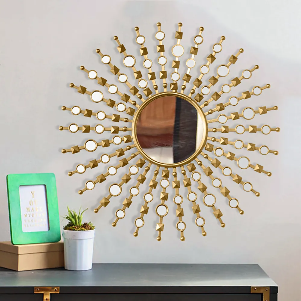 700mm Glam Metal Round Gold Wall Mirror Sun Shine Home Decor for Living Room