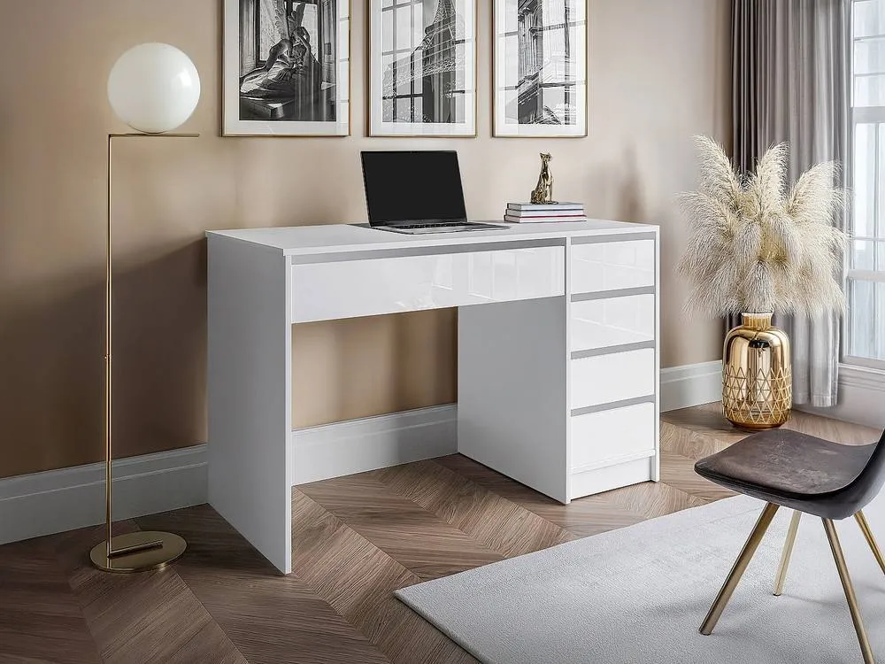 Vente-unique Desk With 5 Drawers - Gloss White - JENEMI 3