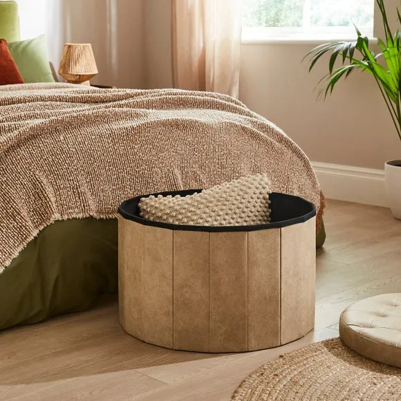 Faux Leather Large Round Ottoman 2