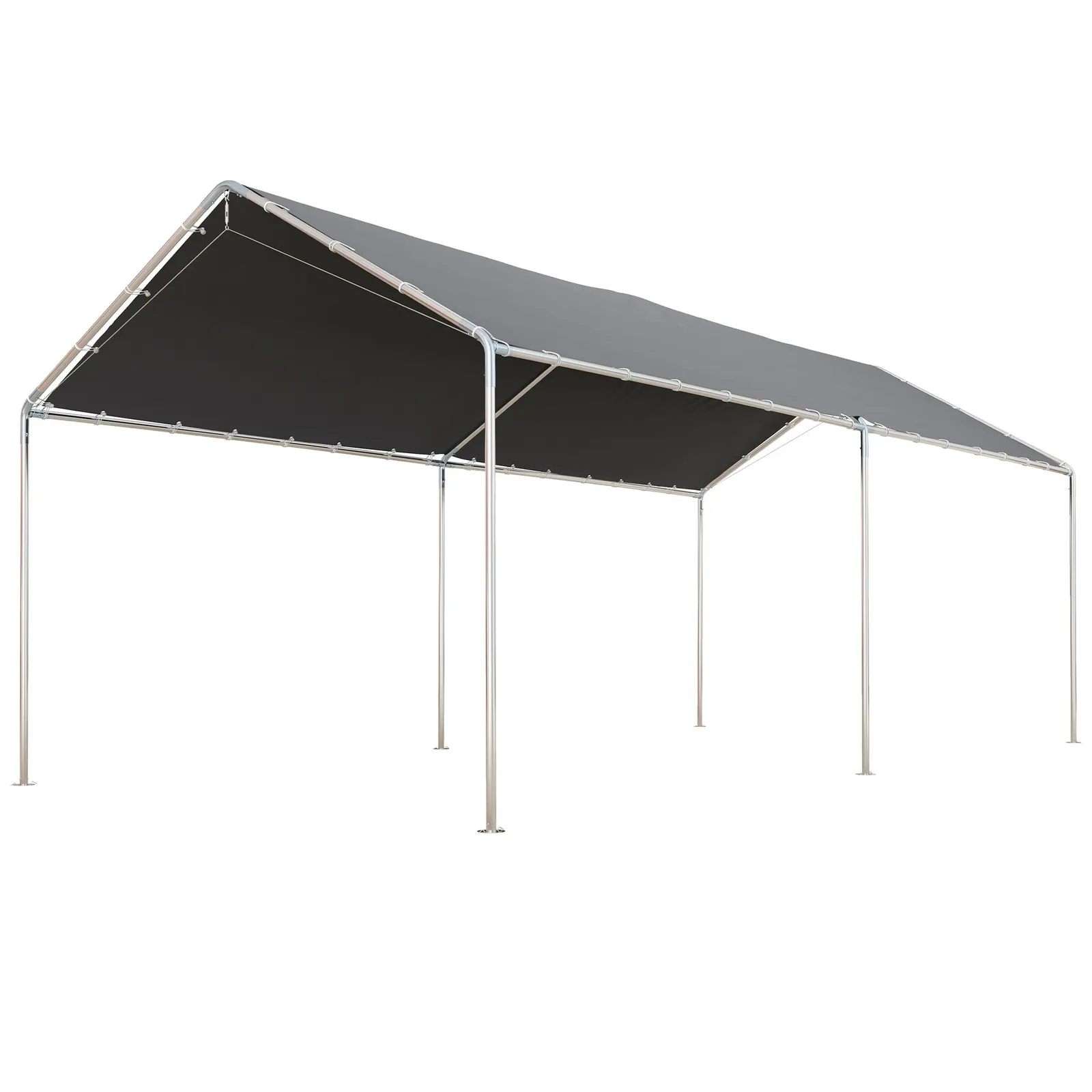 OUTSUNNY 2-Rooms Outdoor Carport Galvanized Steel Frame Tent UV Resistant in Grey 2