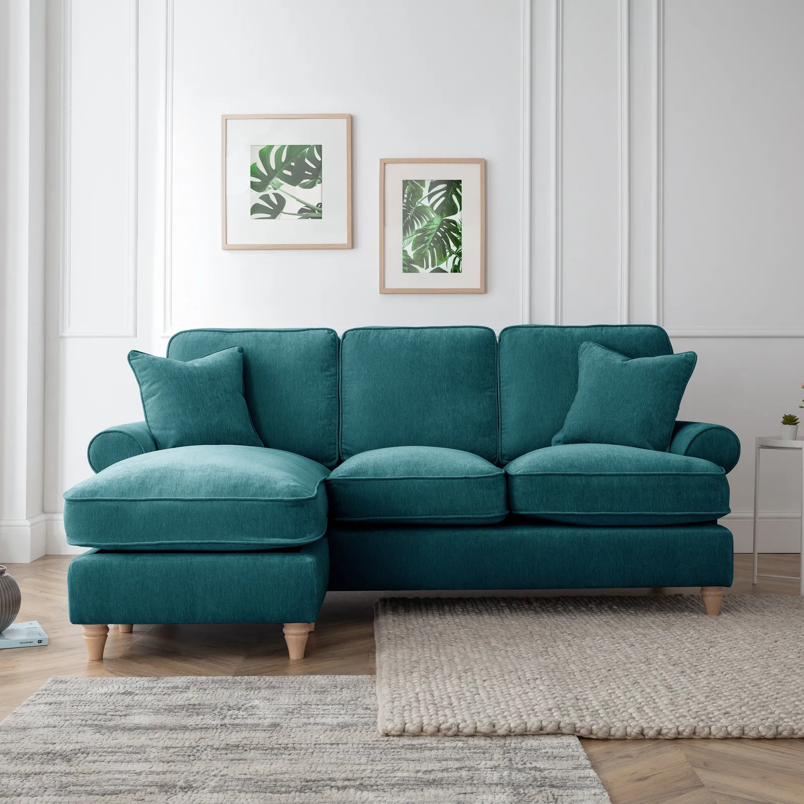 The Great Sofa Company Ezra Left Hand Velvet Chaise Sofa - Scroll Arm in Emerald 1