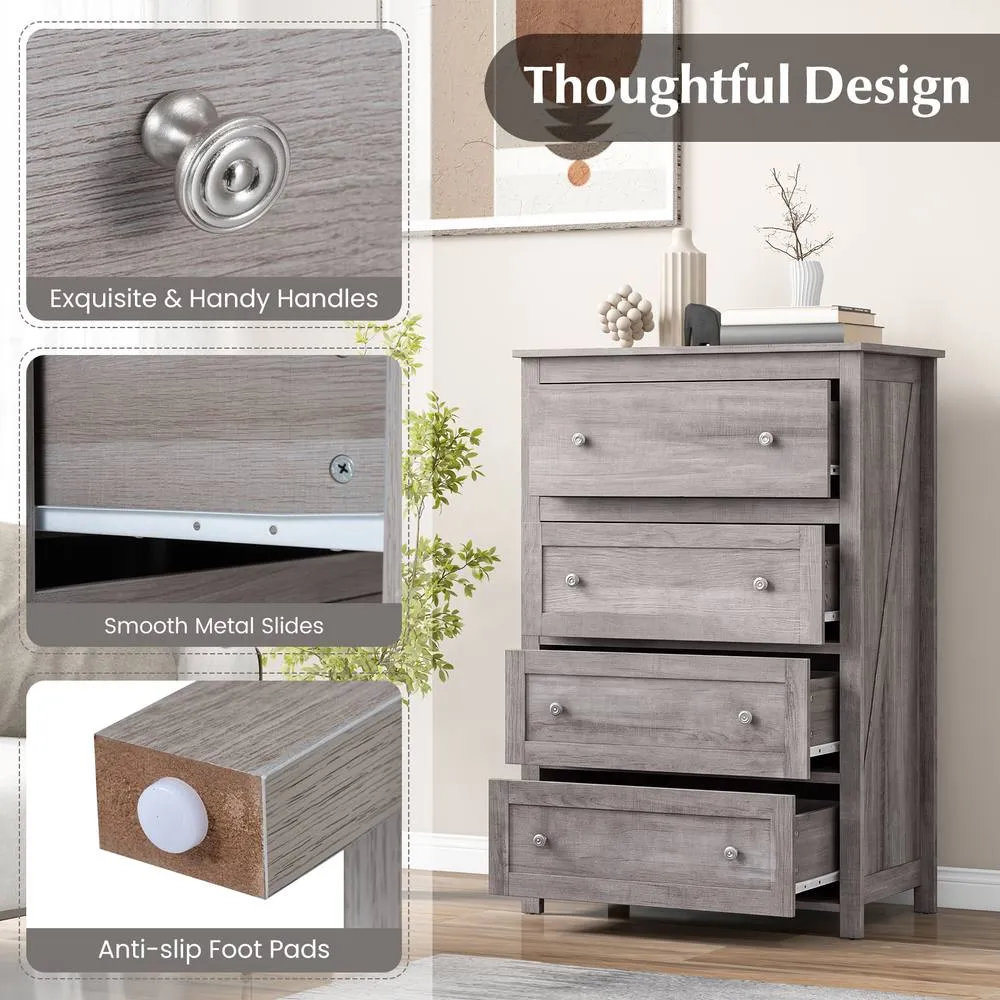 Costway 4 Drawer Dresser Storage Cabinet Chest of Drawers Clothes Organizer in Grey 5