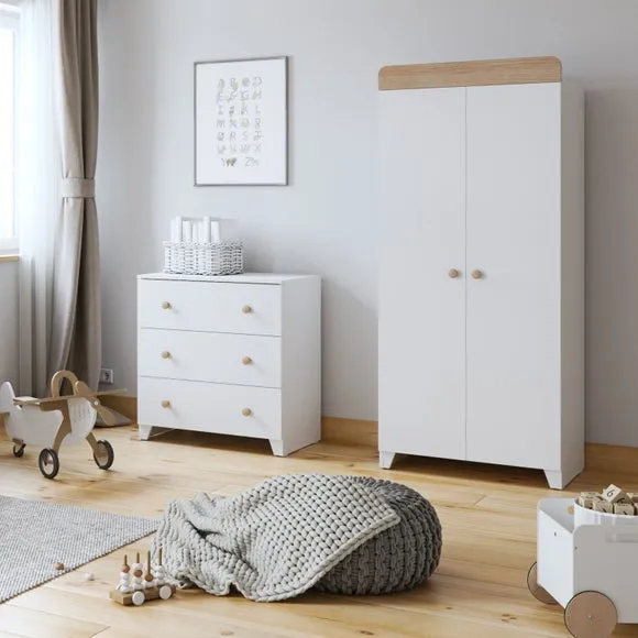 Little Acorns Classic Oak Effect 3 Drawer Chest and Wardrobe Nursery Set 6