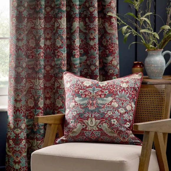 Morris & Co. Strawberry Thief Jacquard Square Cushion 1