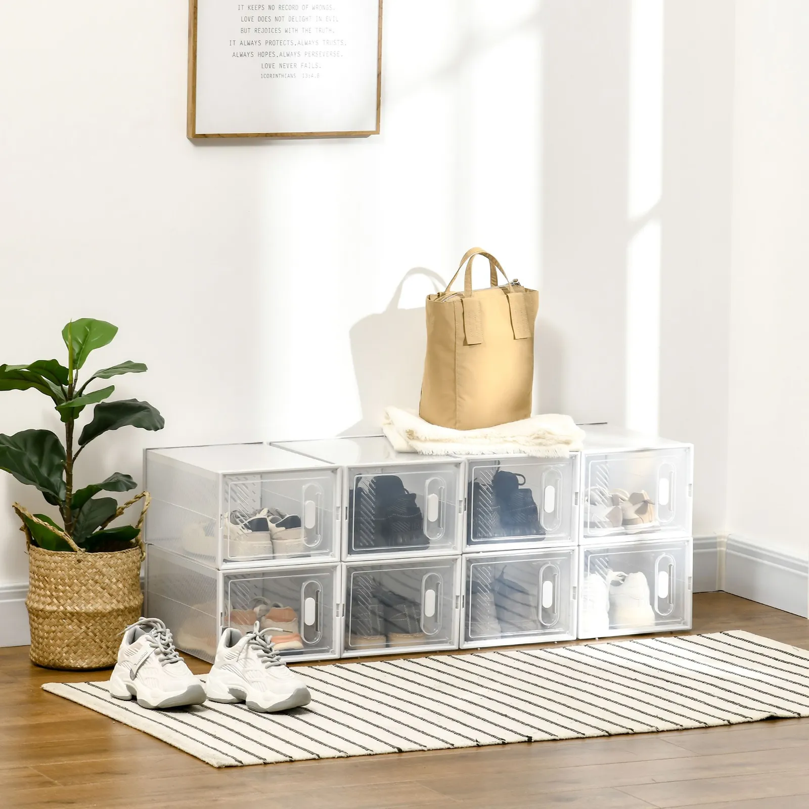 HOMCOM 8PCS Stackable Clear Plastic Shoe Storage Box for UK/EU Size 8.5/43