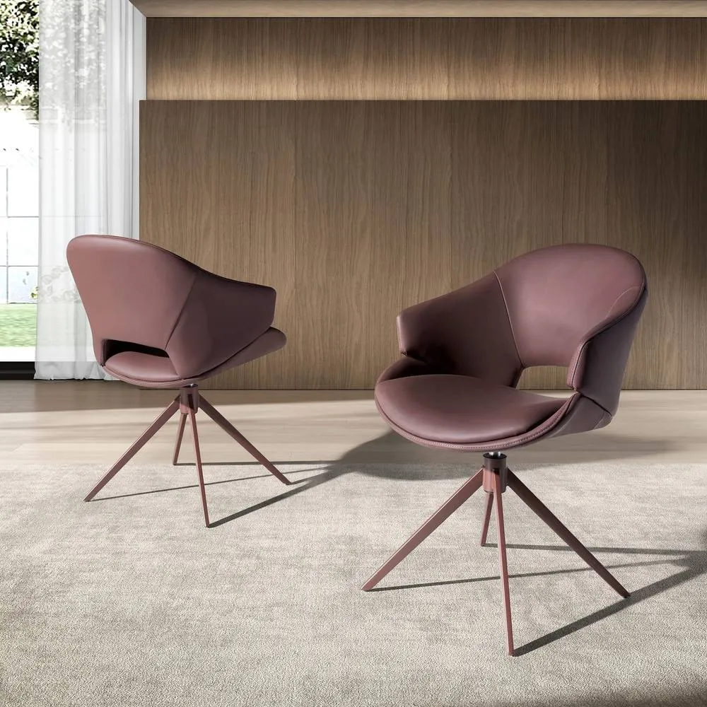 Angel Cerda Copper-Brown Leatherette Swivel Dining Chair in Brown 5