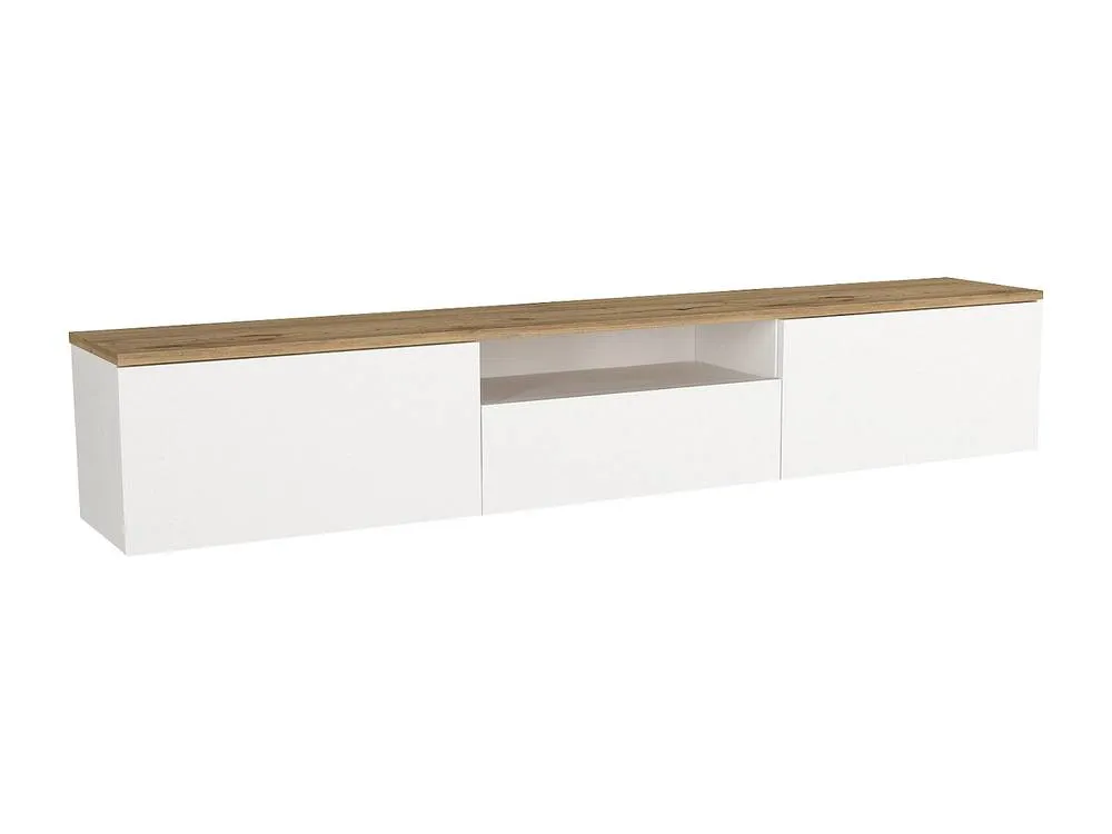 Vente-unique Wall-Mounted TV Unit With 3 Doors & 1 Niche - White & Natural in Light Oak 5