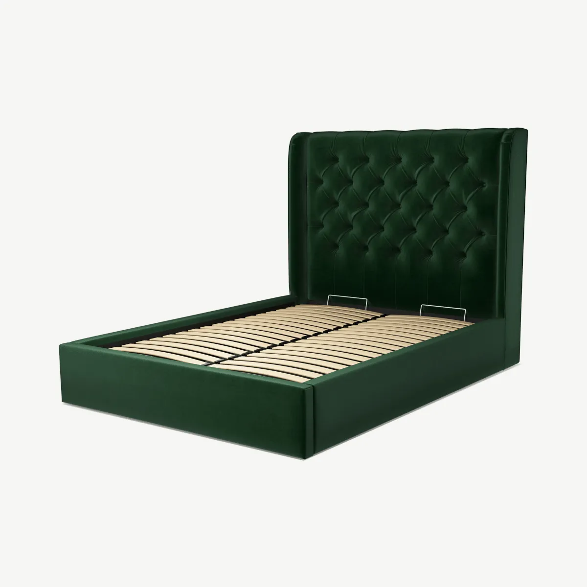 Romare Double Ottoman Storage Bed, Bottle Green Velvet