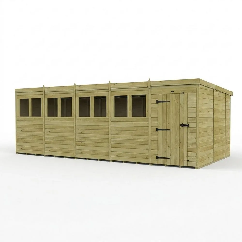Buttercup Farm 20ft x 10ft Pent Garden Shed Single Door With Windows - Timber in Brown