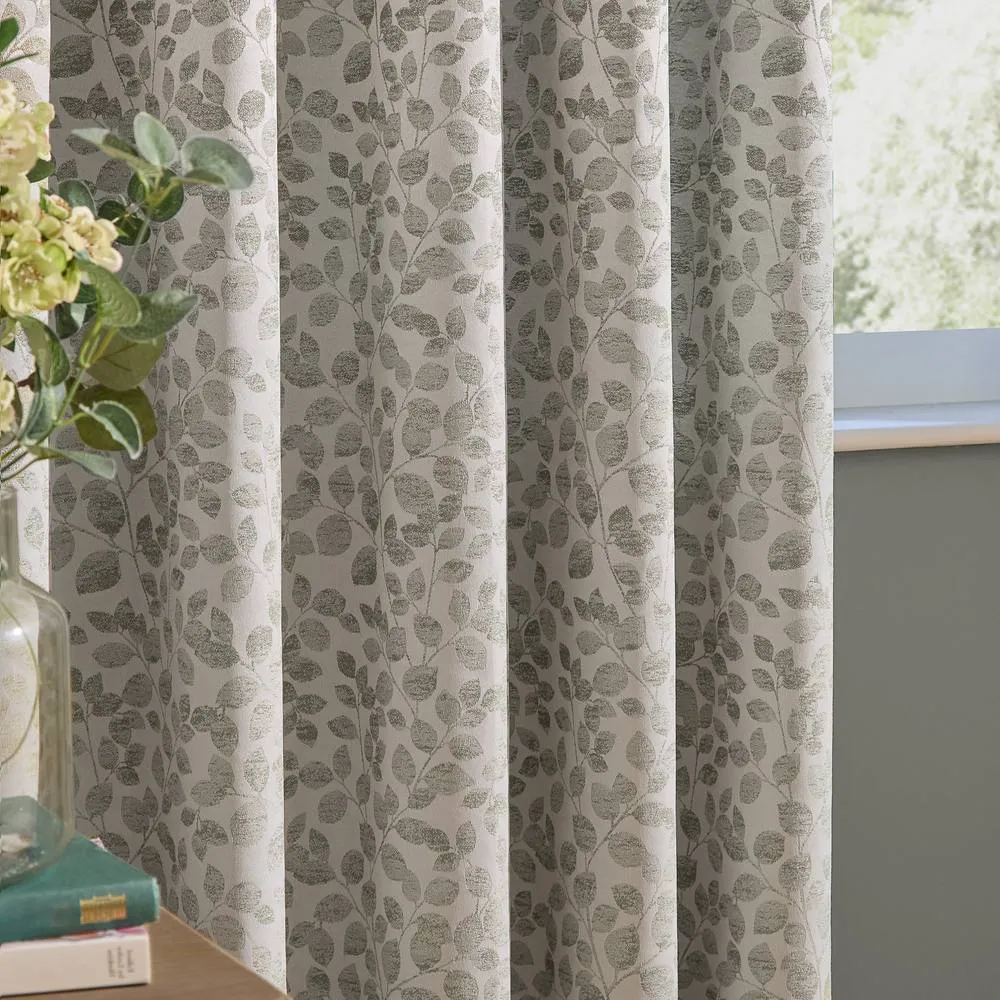 Wylder Grace Leaf Jacquard Fully Lined Eyelet Curtain Pair in Grey 4
