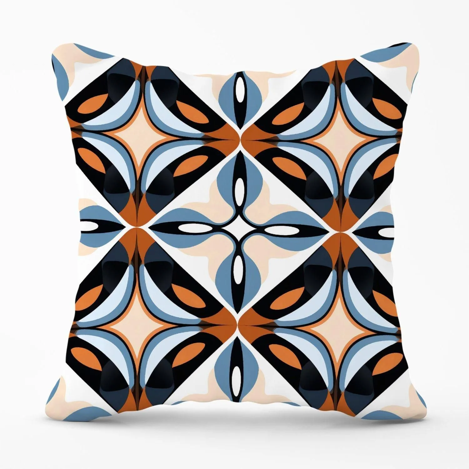 Warren Reed - Designer Brown & Blue Geometric Pattern Outdoor Cushion