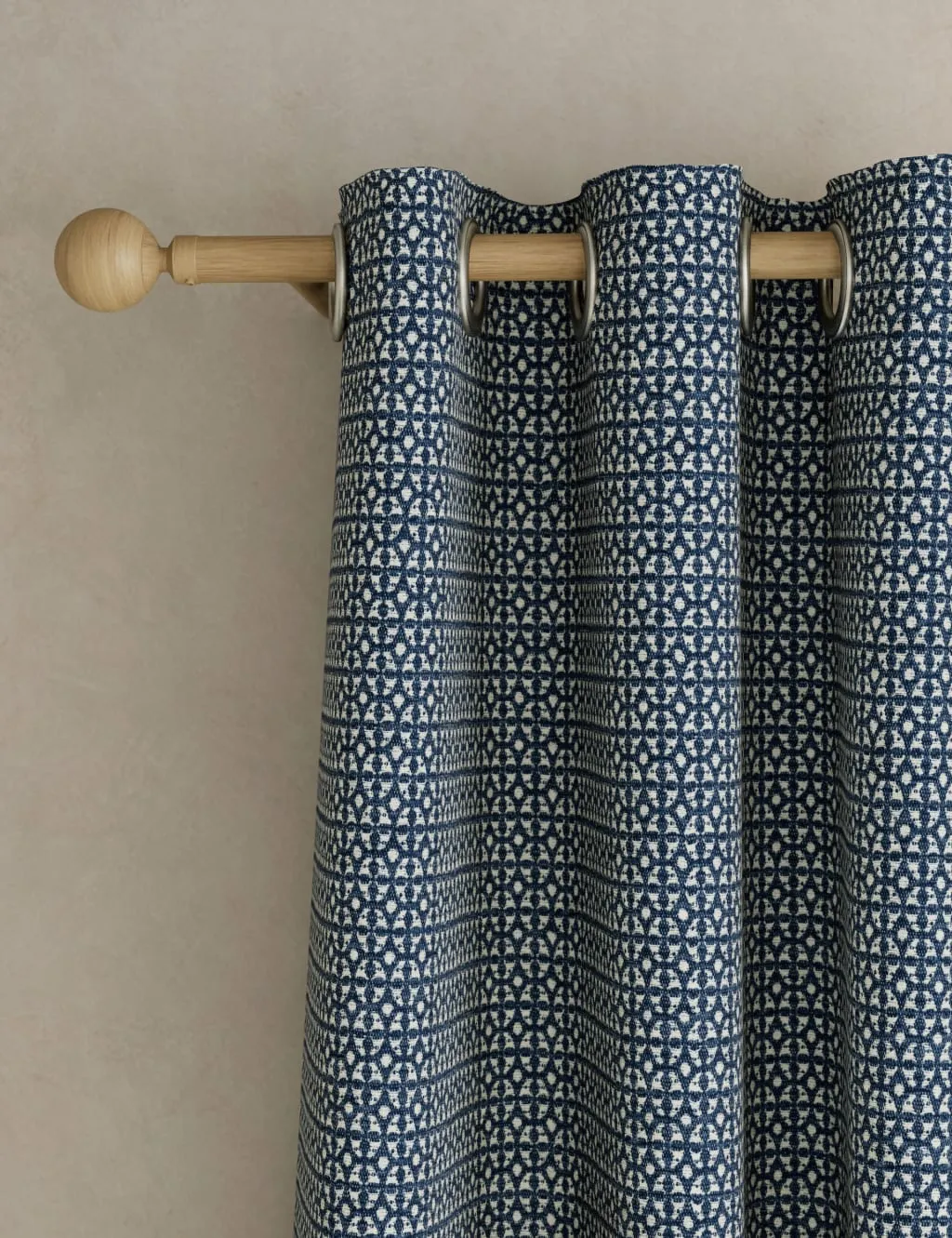 M&S Chenille Geometric Eyelet Curtains Navy Mix