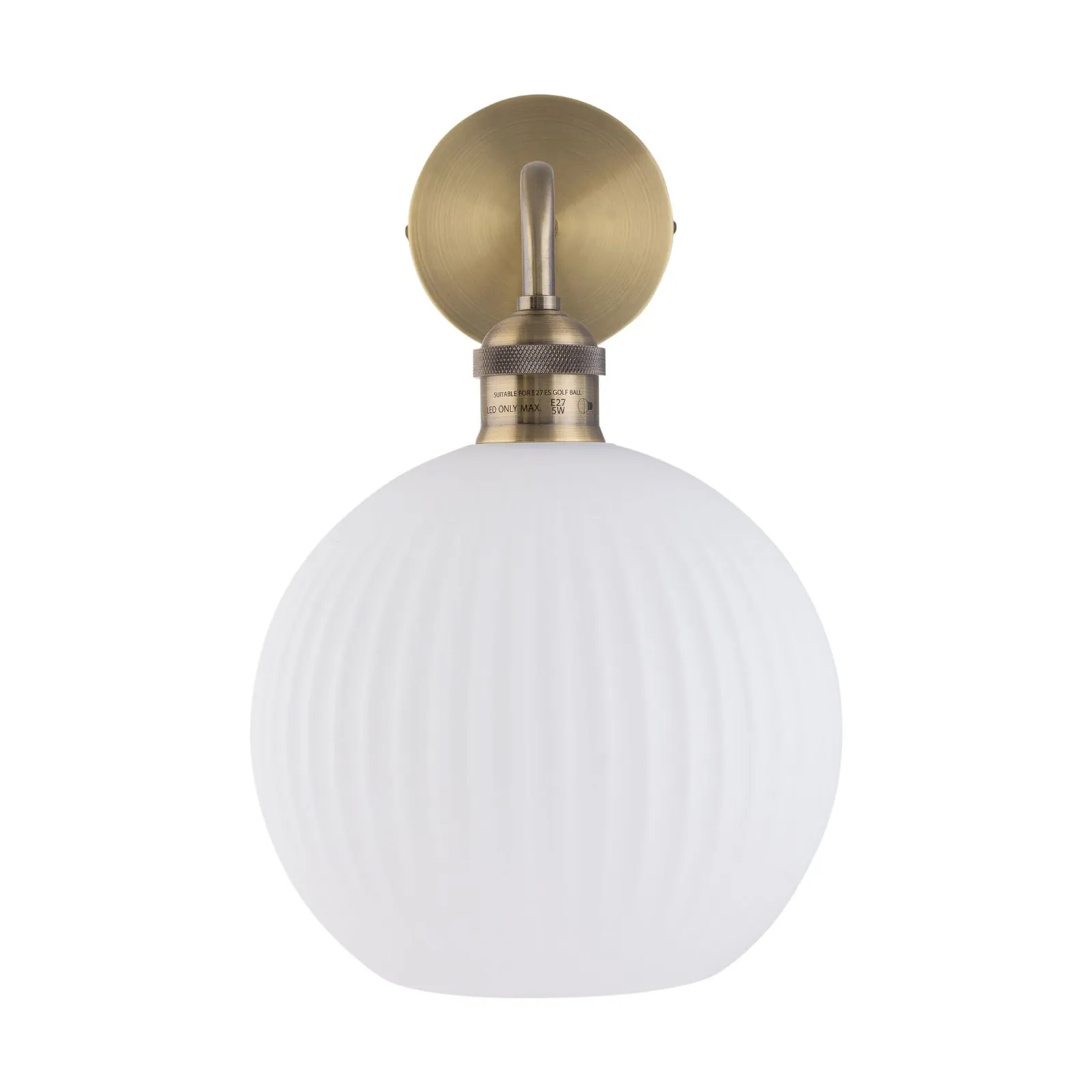 First Choice Lighting Set of 2 Isaac - Antique Brass Wall Lights with White Ribbed Shades in Gold 3