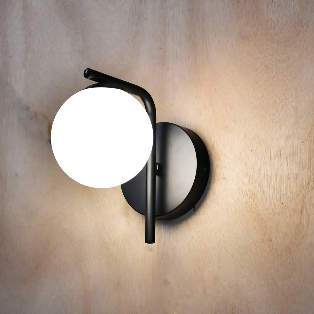 First Choice Lighting Set of 2 Grosvenor - Black Wall Lights with Glass Globes 4