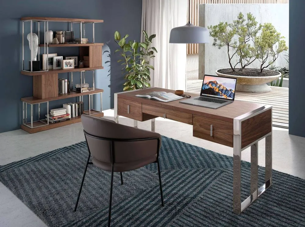 Angel Cerda Walnut Veneer Desk with Chromed Steel Legs & 4 in Brown 3