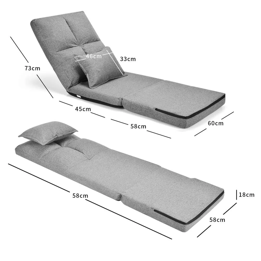Costway Adjustable Floor Chair 6 Positions Folding Floor Sofa W/ Pillow in Grey 2
