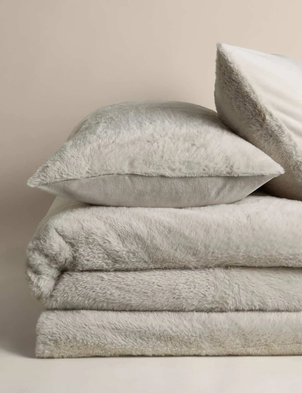 M&S Supersoft Faux Fur Bedding Set Neutral