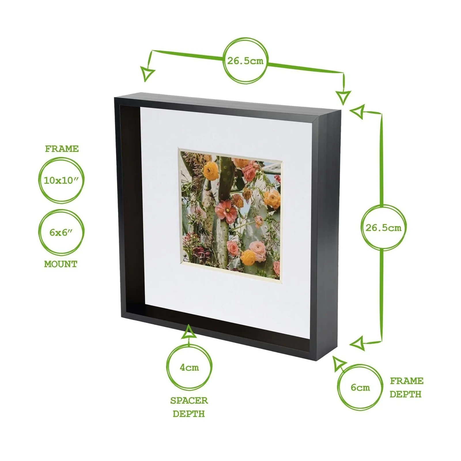 Nicola Spring 3D Deep Box Photo Frames - 10 x 10" with 6 x 6" Mount - White Mount - Pack of 5 in Black 4