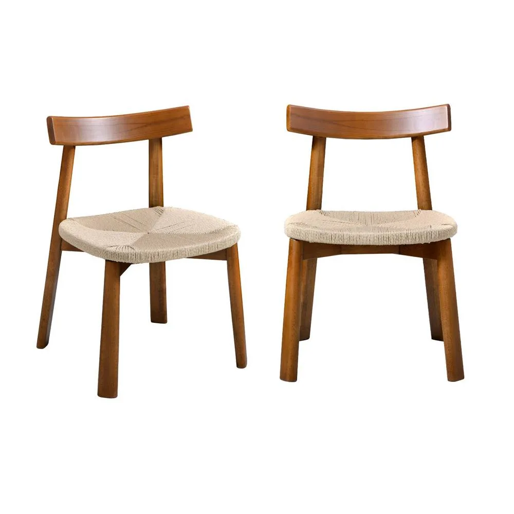 sweeek Set of 2 Scandinavian chairs in rubberwood with rope seat in Dark Brown 2