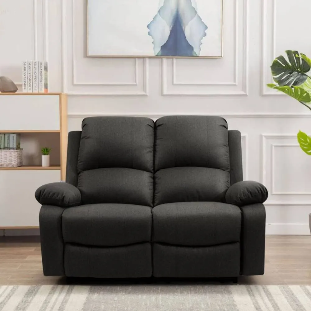 Comfy Living Ltd Luxury Fabric Reclining 2 Seater Sofa in Dark Grey