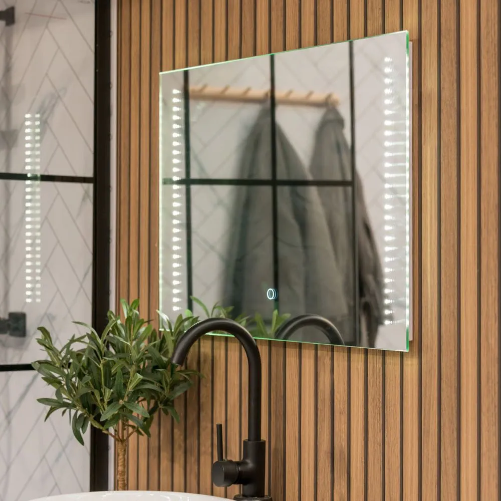 ValueLights Mirror IP44 Bathroom Demister Touch Control LED Strip 50 x 70cm Mirror Light in Silver