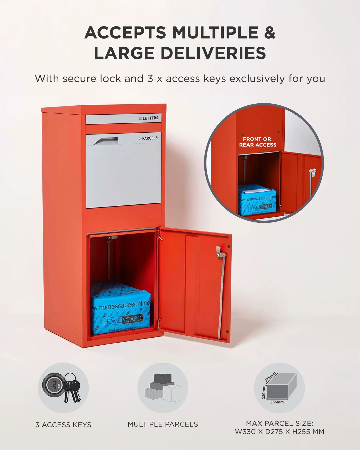 Homescapes Smart Parcel Box® Large Front Access Secure Delivery Box in Red 5