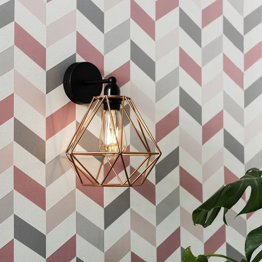 ValueLights Diablo Industrial Black & Copper Indoor Wall Light Fitting