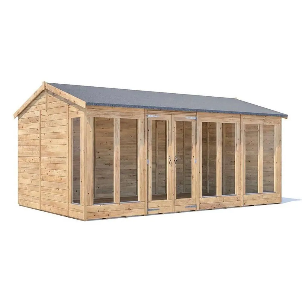 Dunster House Summerhouse 4.8m x 3m (16' x 10') Reverse Apex, RagePanda Modular in Brown