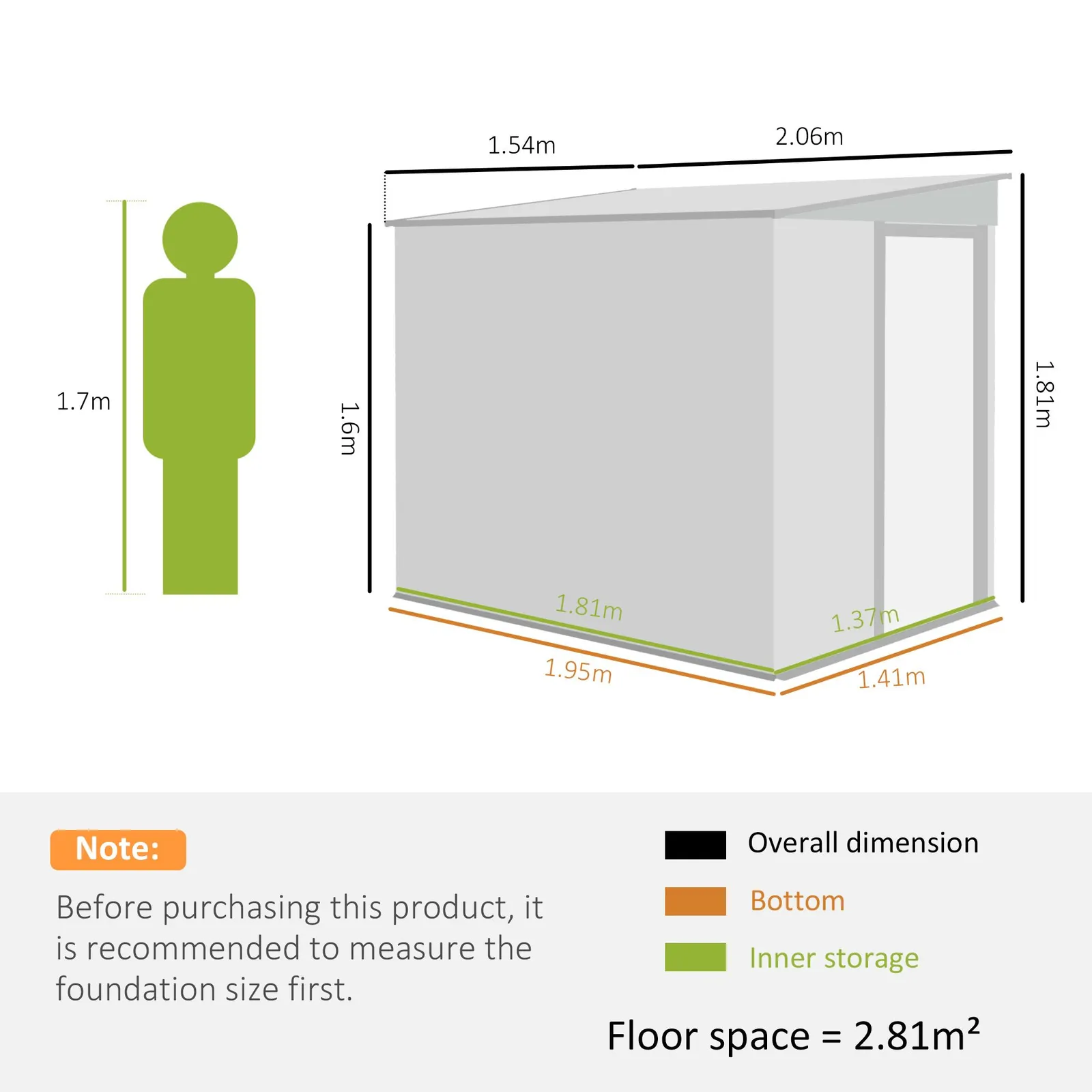 OUTSUNNY 7 x 5FT Garden Shed w/ Foundation Lean to Metal Tool Shed in Dark Grey 3