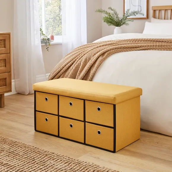 6 Drawer Faux Linen Foldable Ottoman 1