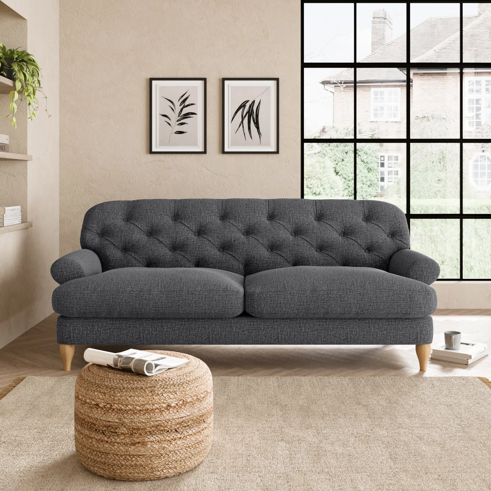 Canterbury Slub Cotton Blend 3 Seater Sofa Slub Cotton Black