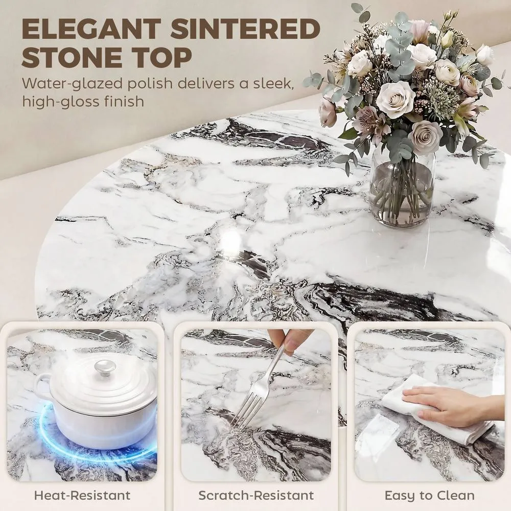HOMCOM Coffee Table Sintered Stone Top White & Black 6