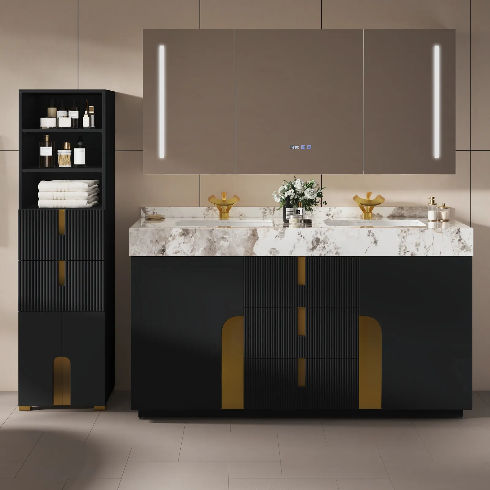 Artis 149cm Bathroom Storage Cabinet & 152cm Double Vanity Set with Sintered Stone Top
