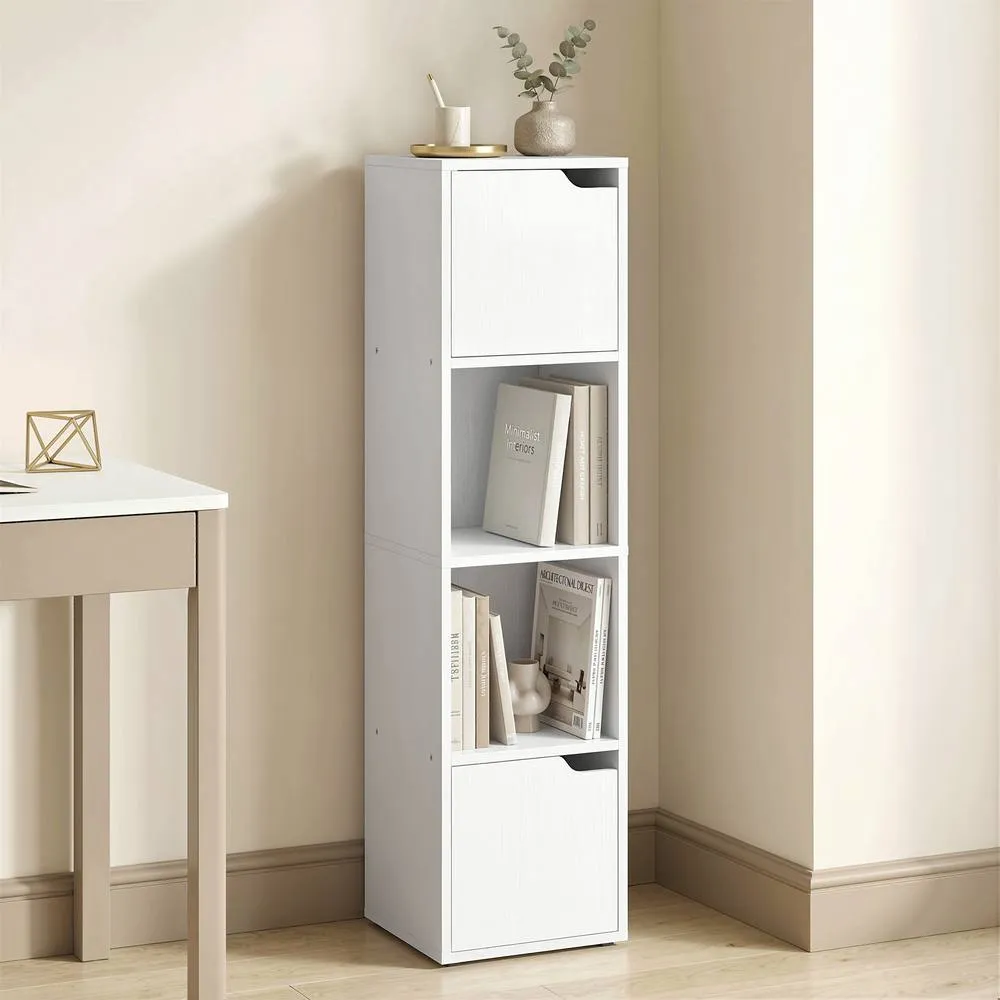 HOMCOM Bookcase with 2 Cabinets & Doors, 4-Tier Bookshelf, White
