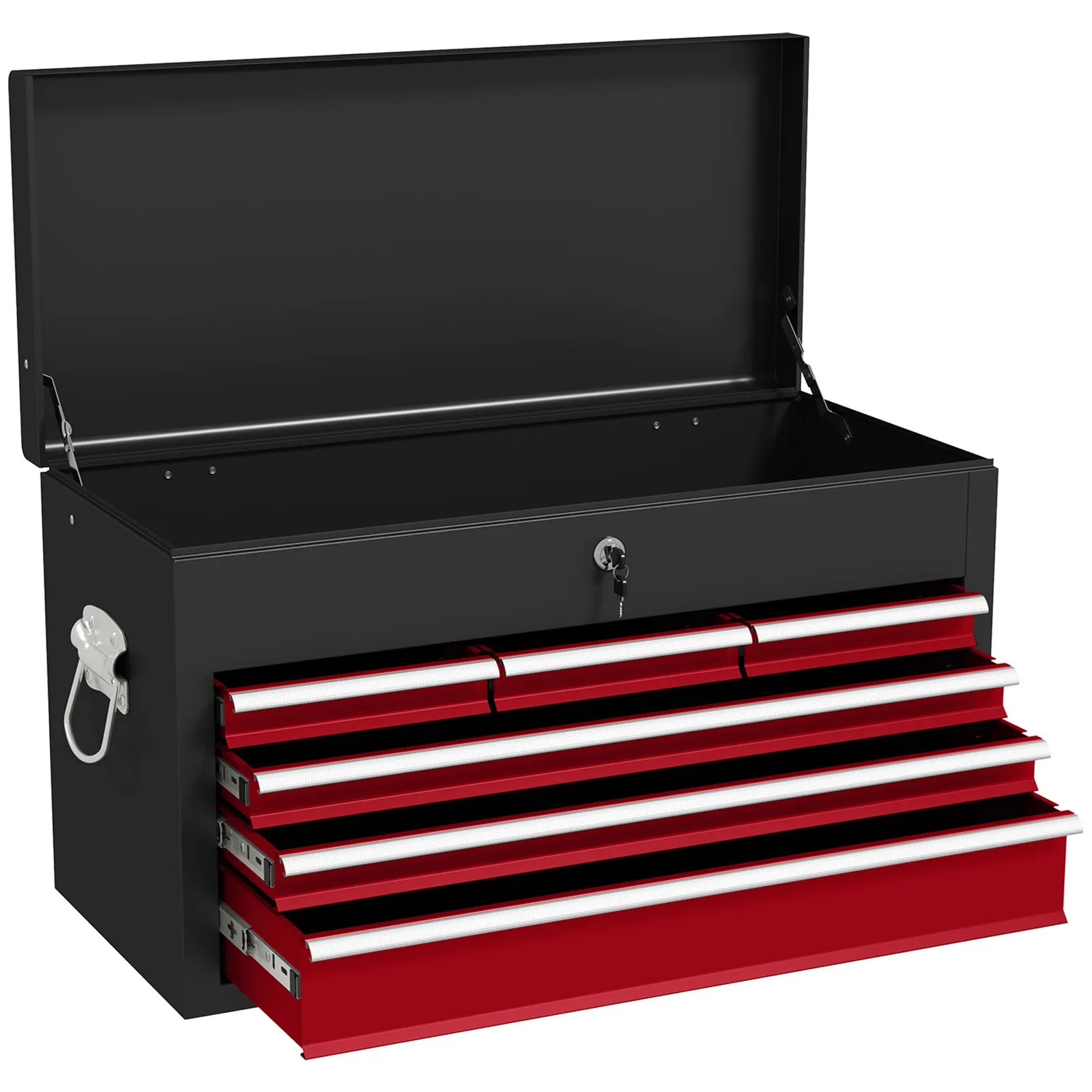 HOMCOM 6 Drawer Tool Chest, Lockable Metal Tool Box with Top Case, Ball Bearing Runners, Portable Toolbox, 600mm x 260mm x 340mm in Red 2