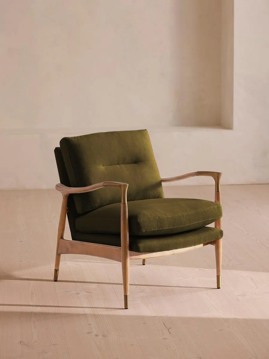 Theodore Oak Armchair, Linen, Olive
