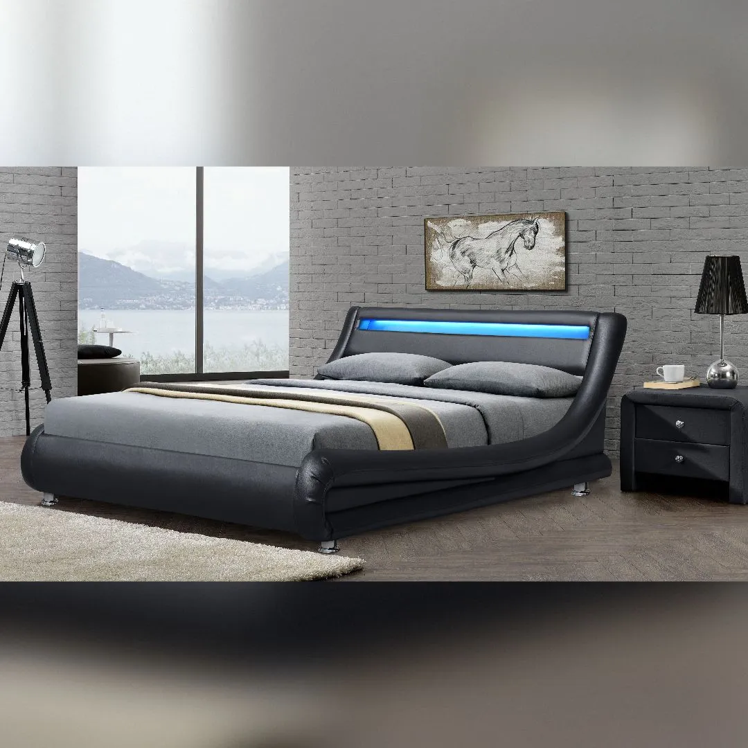 Comfy Living Ltd Italian Style Faux Leather Bedframe With LED Strip in Black 1
