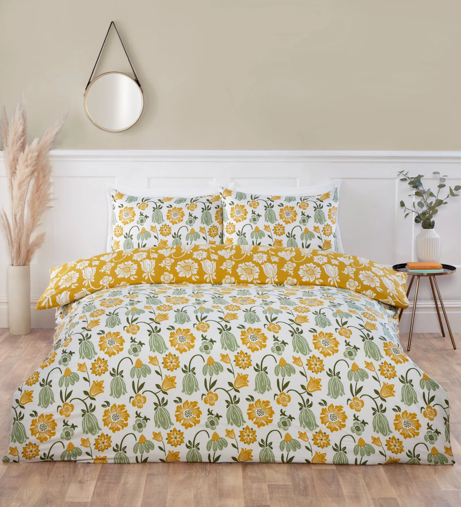 Rapport Home Victorian Bloom Microfibre Reversible Duvet Cover Set with Pillowcase in Yellow