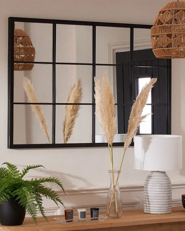 Dibor Classic Rectangular Iron Decorative Wall Mirror Indoor Framed Window Mirror H120 x W80cm in Black