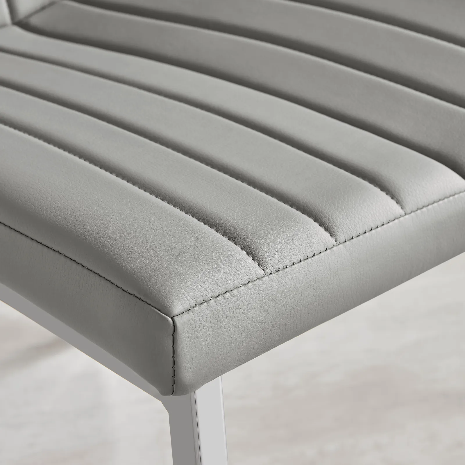 FurnitureboxUK Set of 2 Isco Deep Cushioned Soft Touch Faux Leather Dining Chairs With Silver Chrome Metal Legs in Grey 6